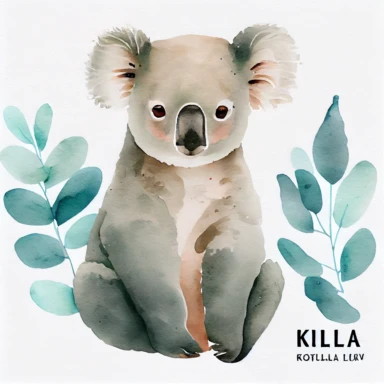 Etsy single koala watercolor clipart, flat watercolor illustration for a baby nursery, soft colors, simple shapes, no lines, no outlines, clipart, trending on artstation, minimalist, popular on etsy, featured on Dribble, watercolor illustration clipart, watercolour clipart, watercolor illlustration for kids and children, book illustration, print on demand image, PNG transparent background, solid white background