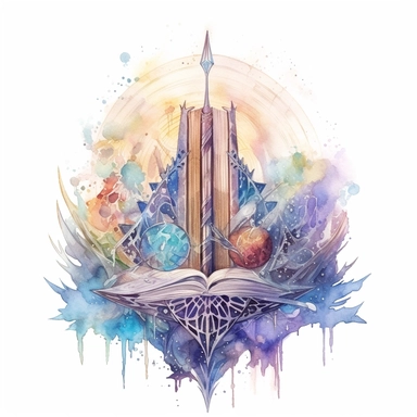Fantasy book with Echoes of Destiny: A fateful journey shaped by prophetic whispers and hidden prophecies, watercolor, clipart, white background