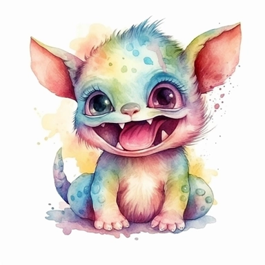 extremely cute and happy pastel baby llame, big teeth smile, big eyes, four legs, vibrant watercolor clipart, isolated white background, 8k