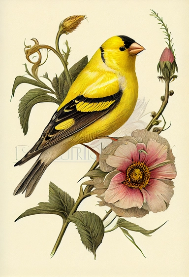 Flower Clipart American Goldfinch Botanical Illustration Art