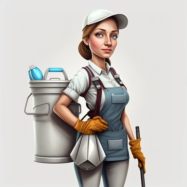 female cleaner, clipart, very detailed, high resolution, white background