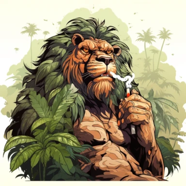 clipart of a stoned carnivor jungle animal smoking big Marijuana blunt, Smoking Animal, weed inspired, 420, white background, vector, 2d, in the style of happycore, furaffinity, conrad roset, ub iwerks, eddie jones, logo, sharp/prickly, pop art, noir, propaganda, minimalist, photorealism, cyberpunk