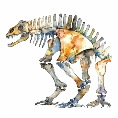 Watercolor dinosaur bones clipart, white isolated background, space out, hd