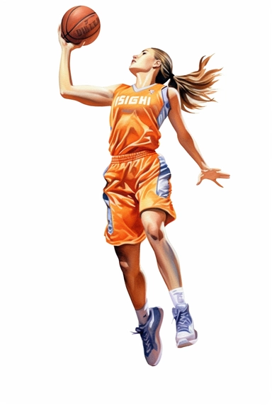 Fadeaway Shot: A fadeaway shot is a technique where the shooter jumps backward while releasing the ball. Create clipart images illustrating players leaning backward and shooting with a fadeaway motion. is drawn in watercolor paint,against white background, in the style of hyperrealistic pencil drawings, jocelyn hobbie, highly realistic, eye-catching, hyper-realistic pop, valentin serov