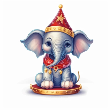 cute baby elephant in a Circus Performer Costume, cartoon clipart, isolated white background, 32k