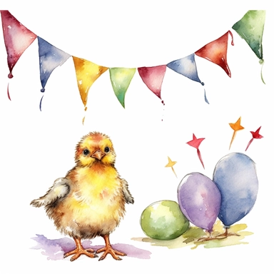 whimsical watercolour clip art against a white background easter chick and egg themed bunting