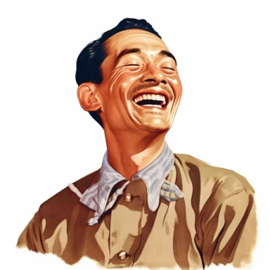 vintage 1920 Asian man laughing with closed eyes portrait Clipart Illustration, Chromolithograph, 1920s Illustration, Vintage, Chromolithograph, Colorful, Antique, Ephemera, Clipart, 8k, Isolated on white