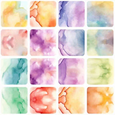 Nine abstract watercolor background vector clipart, in different light pastel colors, rounded, hazy romanticism, free brushwork