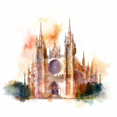 an image of a majestic cathedral, watercolor, clipart