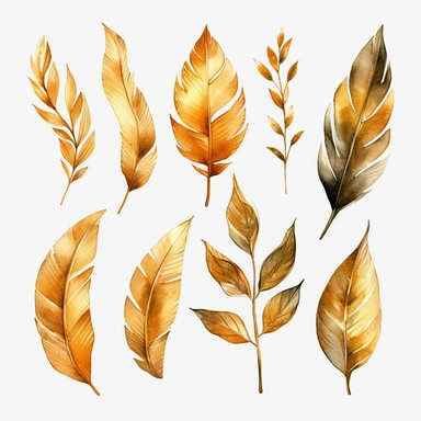 watercolor clipart gold leafs flashs tattoo, white background, realitic