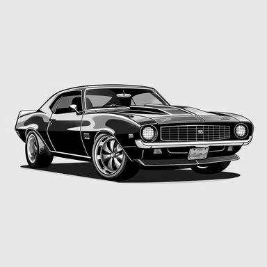 Style clipart, on a white background, vector, vector illustration, classic black Chevrolet Camaro car, svg