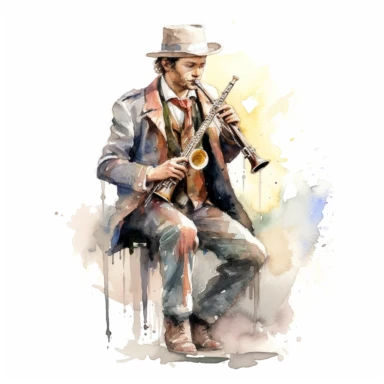 An image of a well dressed musician playing an instrument, watercolor, clipart