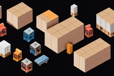 3D isometric Warehouse Logistic concept with Workers in the warehouse deliver cardboard boxes and shopping trolleys to consumers. Clipart Transparent PNG .highly detailed, realistic, photo realistic, octane render, 4K, 8K, UHD, hyper detailed