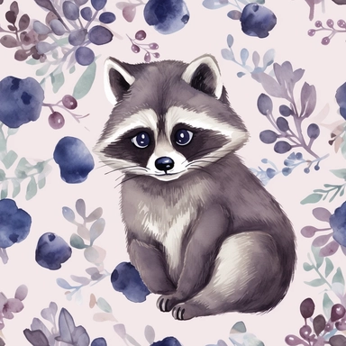 cute racoon pattern, clipart style, watercolor style