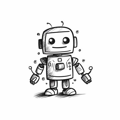drawn illustration cute doodle (robot), clip art, digital art, vector, isolated transparent background, clean line art, simple strokes, minimalist style, straight lines, curves