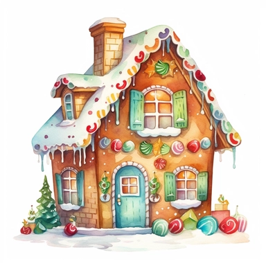 watercolor gingerbread house christmas clip art