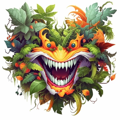 white background, coringa, 3d, super closeup, sticker, photorealistic, artwork of t shirt graphic of majestic forest, in digital painting style , beautiful flowers, sunset mountains and clouds , big vines, plants sorround, highly detailed clean, vector image, photorealistic masterpiece, professional photography, realistic, flat white background, isometric, vibrant vector, clipart, illustration, realism, 4k, , cinematic, front view, paradise, extremely white background –ar 20:30