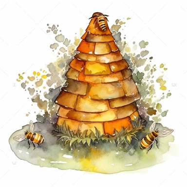watercolor clipart of a beehive