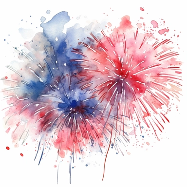 4th of july fireworks, watercolor, clipart, white background