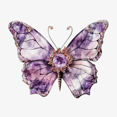 Bejeweled amethyst Butterfly brooch Watercolor Clipart, watercolor painting, png, HDR, 8k, super hyper realism. white background,