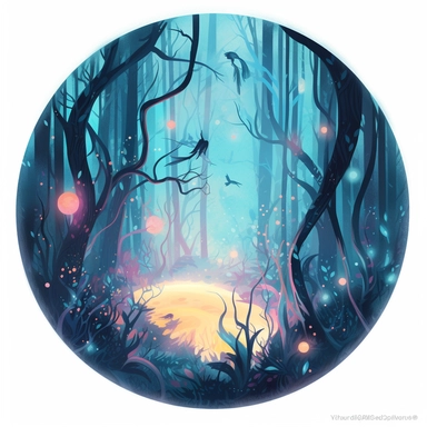 circle clipart, surrounded by frozen vines, an enchanted group of fireflies, flitting about a mystical forest, neon colours, luminous, glowy, illustration, simple, pencil drawn, vivid colors, by amy sol and magali villeneuve and susan bourdet and ross tran, intricate, illustration, 8k, png, isolated on white background