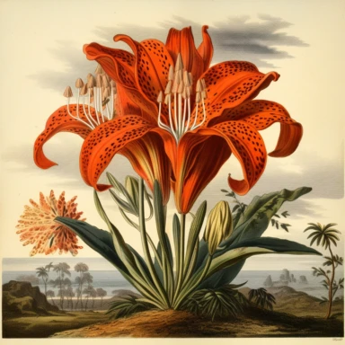 clipart, vintage, Cape Lilly from 1815 Curtis Botanical Magazine Red, Orange, botanical illustration