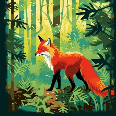 Curious Red Fox, clip art, curious red fox in a lush forest setting, vibrant red fur, fluffy tail, and intelligent eyes filled with curiosity, capture the intricate details of the fox's fur, including the variations in color and texture, surround the fox with dappled sunlight filtering through the trees, lush greenery, and perhaps a hint of autumn leaves, 8k, solid background
