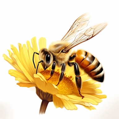 honey bee collecting resting on a flower clipart, on isolated white background, H