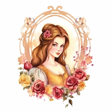 Beauty Belle clipart from The Beauty and the Beast, watercolor, white background