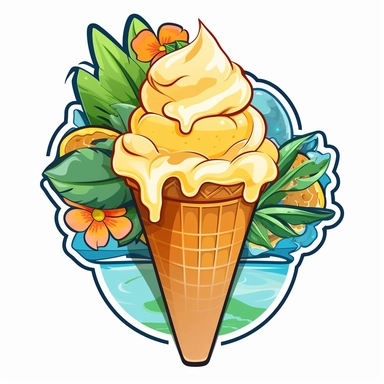 Step into a tropical paradise with a delightful clipart illustration featuring a refreshing mango ice cream in a playful cartoon style against a pristine white background. Picture a delightful ice cream cone topped with a generous scoop of mango goodness, radiating the cool and sweet essence of summer. Utilize a vibrant and lively color palette, incorporating shades of vibrant oranges, creamy yellows, and playful accents of white, to capture the mouthwatering allure of mango ice cream. Enhance t