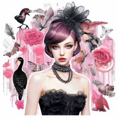 gothic clip art page white background photo realistic beautiful woman, Quilt design of portrait of a woman In the style of collage in swamp wedding makeup card captor sakura anime, candy candy, Phantom Thief Saint Tail, card captor sakura, pink mexican city, amazing, soft pastels, turquoise, shiny, neon, glitter and feathers, Jeremy Mann, Aleah Chain, leonadro da vincidroberto ferri sadness solitude death fashion, Intricate, watercolor, oil painting, pastelpunk, passionpunk, heart-core, lisa fra