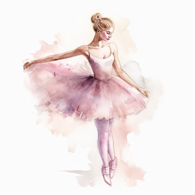 Create a clipart of a watercolor painting of a ballet dancer with a tutu and ballet shoes. No Background