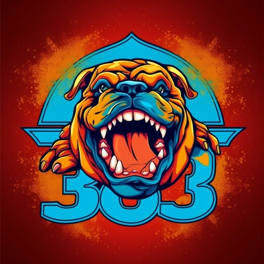 Bulldog clipart biting the number 30 in retro airbrush background