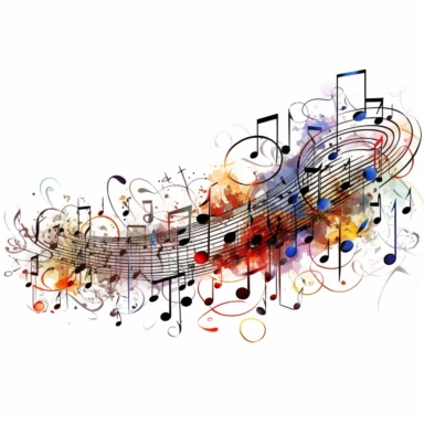 Against a white background, a clip art image showcases a multitude of highly detailed musical notes, surrounded by a vibrant array of colors. The musical notes, ranging from whole notes to sixteenth notes, are depicted with intricate lines and curves, capturing their elegant and rhythmic nature. Each note carries a unique personality, from the bold and commanding whole notes to the swift and playful sixteenth notes. The colors that envelop the notes create a lively and dynamic atmosphere. Shades