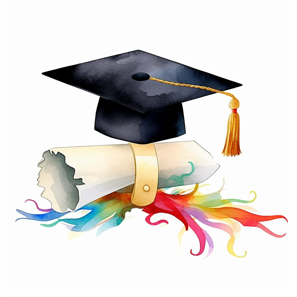 Watercolor Graduation Cap Clipart, Sublimation PNG