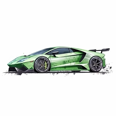full side view realistic extreme detail watercolour sport car clipart