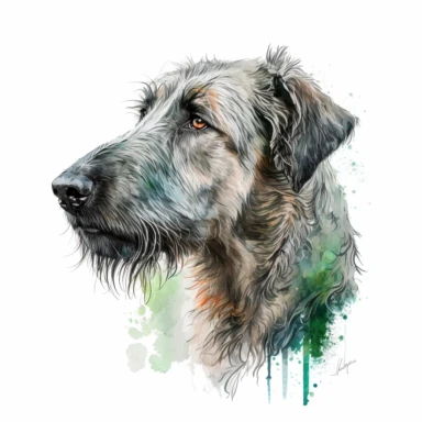 a watercolor art painting of a Irish Wolfhound, clipart, white background