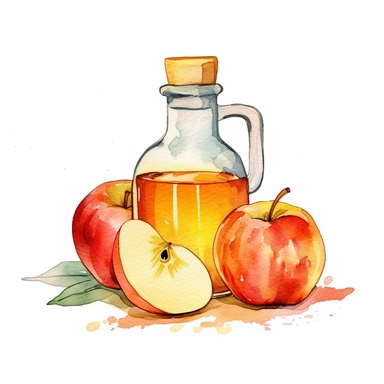 clipart on white background of Apple Cider Vinegar drawn with watercolors, aquarell
