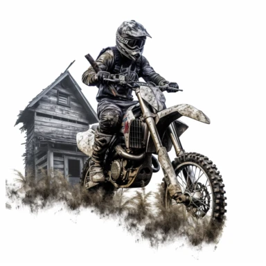 hunted house, halloween ghost, on a dirt bike, clipart white background 4k