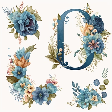 89285 D blue Floral Alphabets Letters Clipart Floral Clip art, Transparent