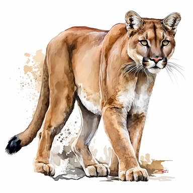 cougar watercolor clipart realistic full body + white background