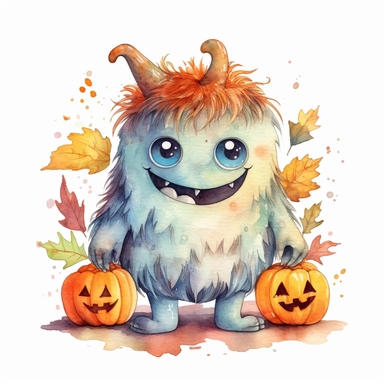 cute Halloween Monster , for Kids, Aquarell,funny, White Background, Clipart