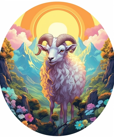 sheep, close-up, a sticker, artwork of t-shirt graphic of a majestic forest, in digital painting style, beautiful flowers, sunset mountains and clouds, big vines, stone temple covered in vines, white background, colorful fantasy flower sorround, highly detailed clean, vector image, photorealistic masterpiece, professional photography, realistic, flat white background, isometric, vibrant vector, clipart, illustration, realism, 4k, cinematic, front view, white background, paradise, extremely white