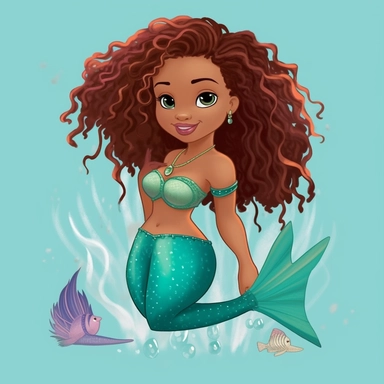 a black baby little mermaid, disney style, disney's the little mermaid ariel, detailed fin, detailed clipart full body,