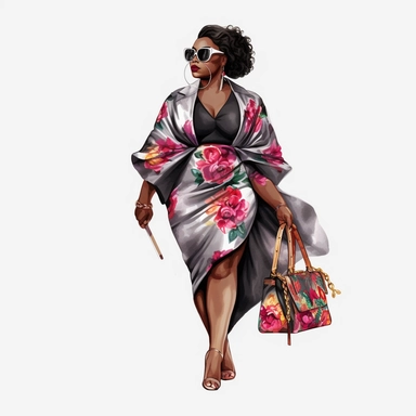 fat Luxury Fashion black girl, Black woman png, full body, Fashion clipart girl, Boss lady clipart, full body, stylish, beautiful black woman, girl boss, clip art,highly detailed, clip art, watercolor art, high definition, white background, transparent background, art
