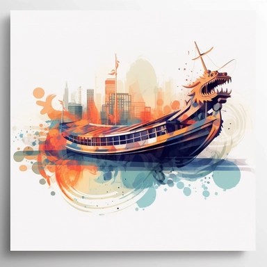 clipart, beautiful minimalistic Dragon Boat Festival, pale gradient background , graffiti street style whit intricate lines inked, white background, by yoji shinkawa
