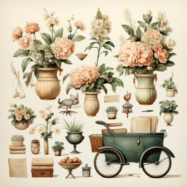 realistic watercolour effect, vintage shabby chic , baby theme, clipart, soft and muted pastel nuances, white background
