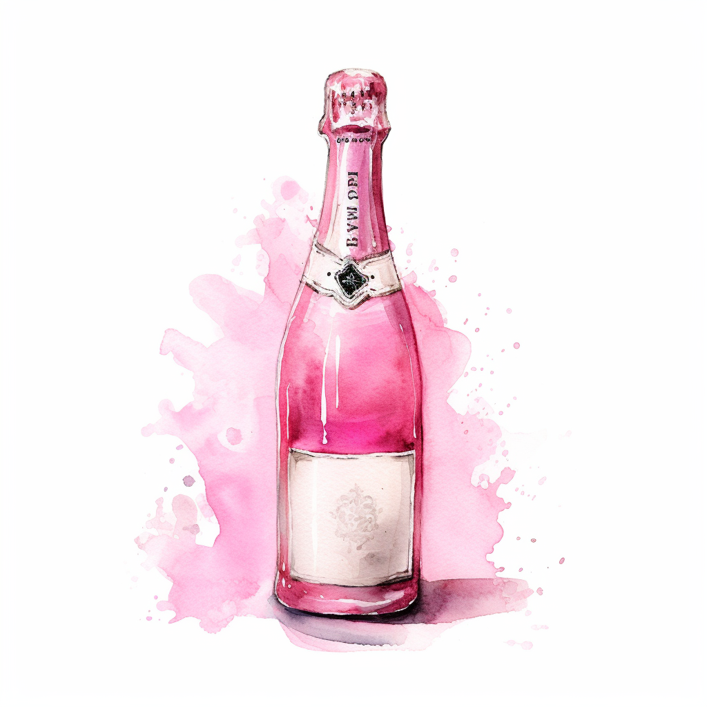 Pink Champagne Bottle Watercolor Clipart White Background Clip Art