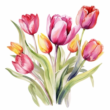 Watercolor tulip bouquet clipart , white background
