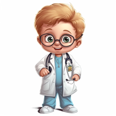Clipart illustration cute friendly cartoon baby doctor white background